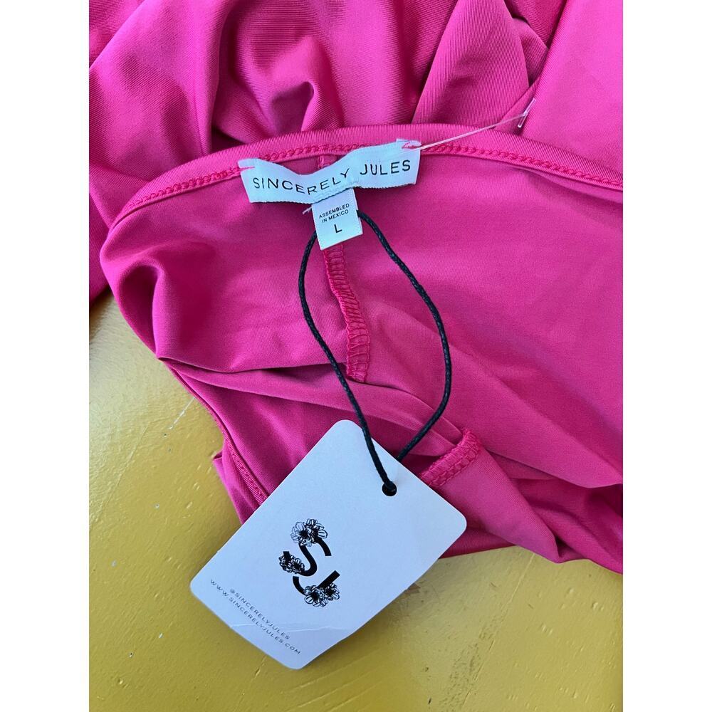 ☀️Sincerely Jules Hot Pink Halter Tie Neck Cowl Neck Slip Midi Dress Size L NWT - Picture 4 of 6